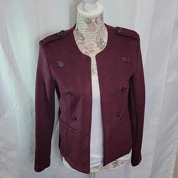 Women's Philosphy Burgundy Military Style Blazer Jacket Sz XS Faux Suede Padded - Picture 10 of 12